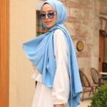 Organic Scarfs Pamuk Kraş Cazz Şal Modeli - Tebeşir mavi