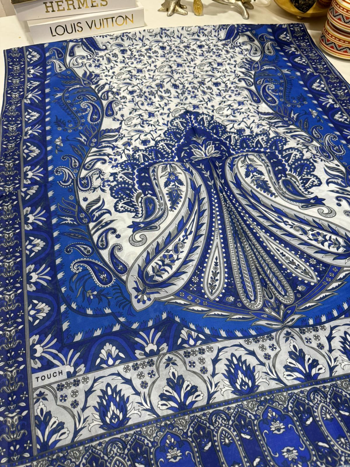 etnik hint deseni pamuk ipek şal -313131  lacivert/beyaz - Görsel 4