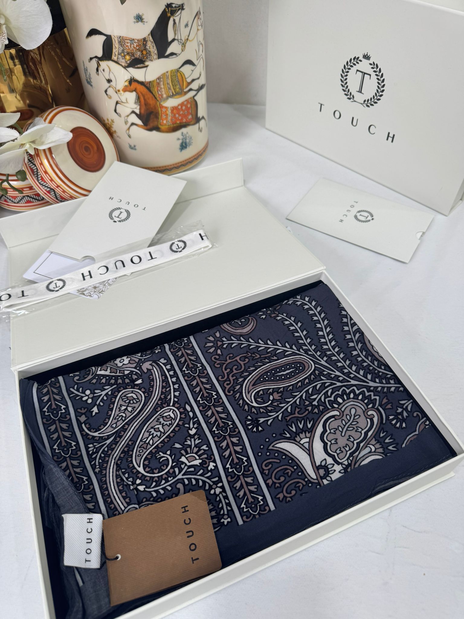 Touch İthal Etnik Desen Pamuk İpek Şal- 99770 -  Antrasit