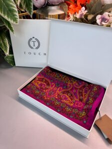 Touch İthal Etnik Desen Yün İpek Şal 34330 - Gold Pembe