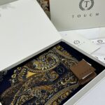 Touch İthal Etnik Desen Yün İpek Şal 34220 - Gold Lacivert