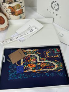 Touch İthal Etnik Desen Pamuk İpek Şal- 99990 -Lacivert