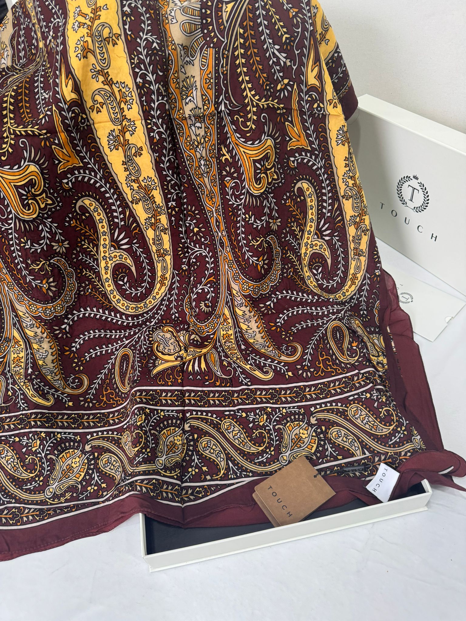 Touch İthal Etnik Desen Pamuk İpek Şal- 99770 - Bordo - Görsel 2