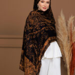 Touch İthal Etnik Desen Yün İpek Şal-  34550 - Altın Kahve