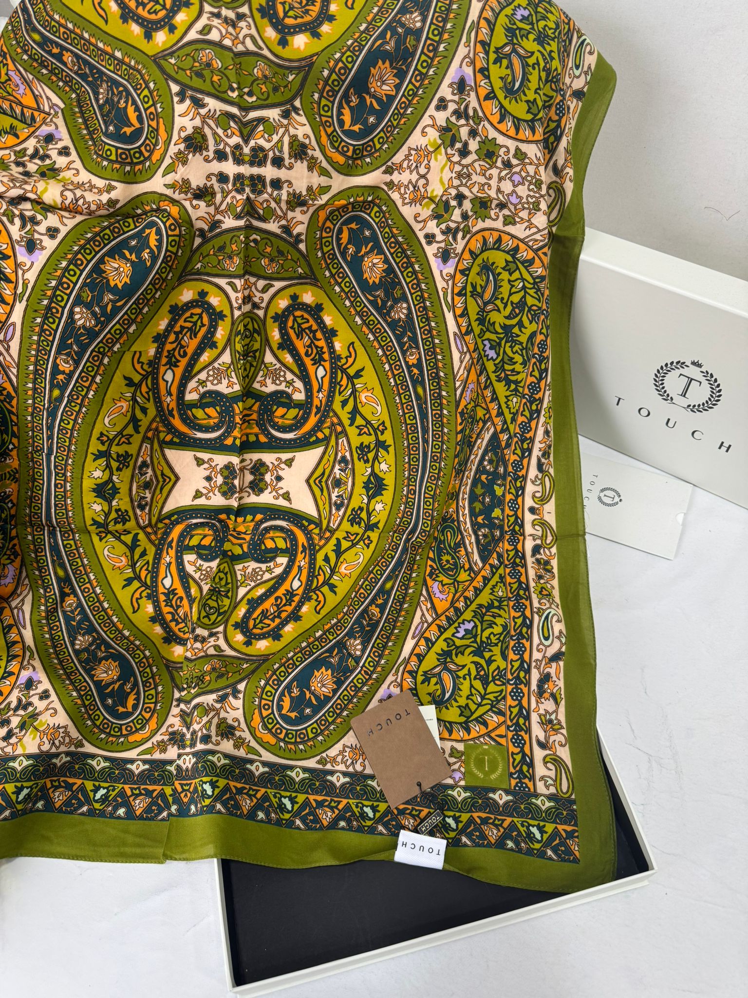 Touch İthal Etnik Desen Pamuk İpek Şal- 35440 - Yeşil - Görsel 2