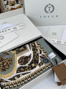 Touch İthal Etnik Desen Yün İpek Şal- 34660 - Su Yeşili Ekru