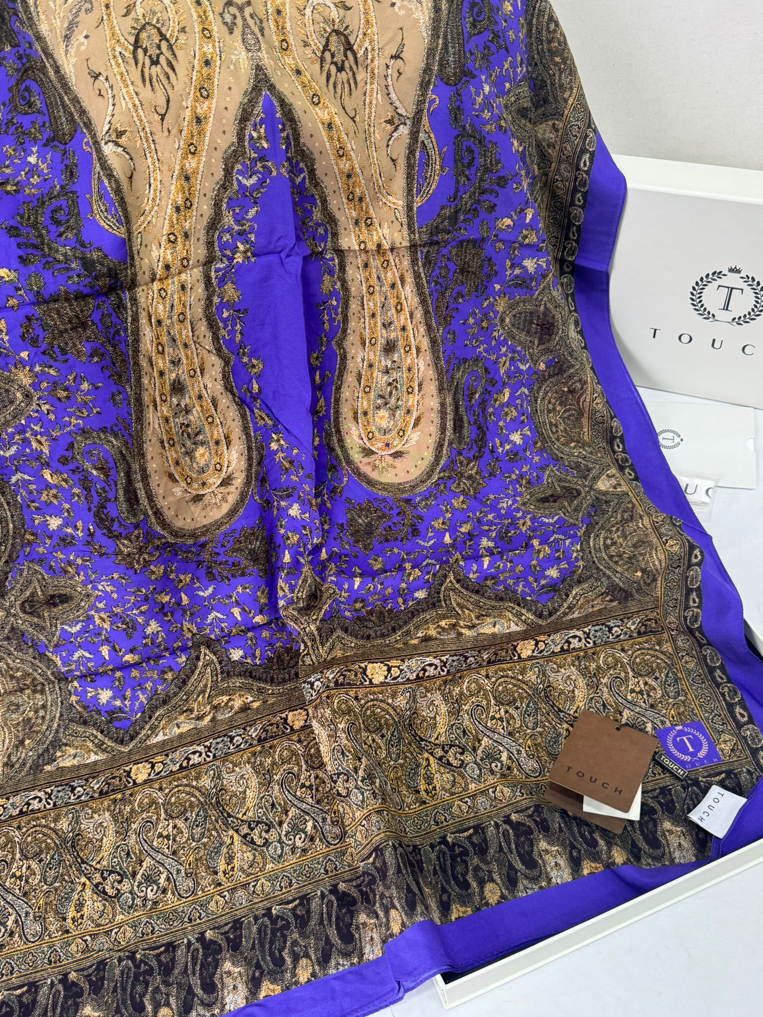 Touch İthal Etnik Desen Pamuk İpek Şal -35330 - Mor - Görsel 2