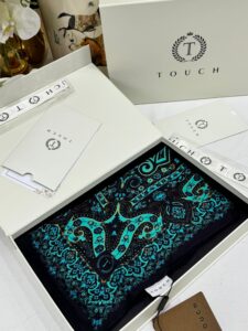 Touch İthal Etnik Desen Yün İpek Şal 34330 - Turkuaz Siyah