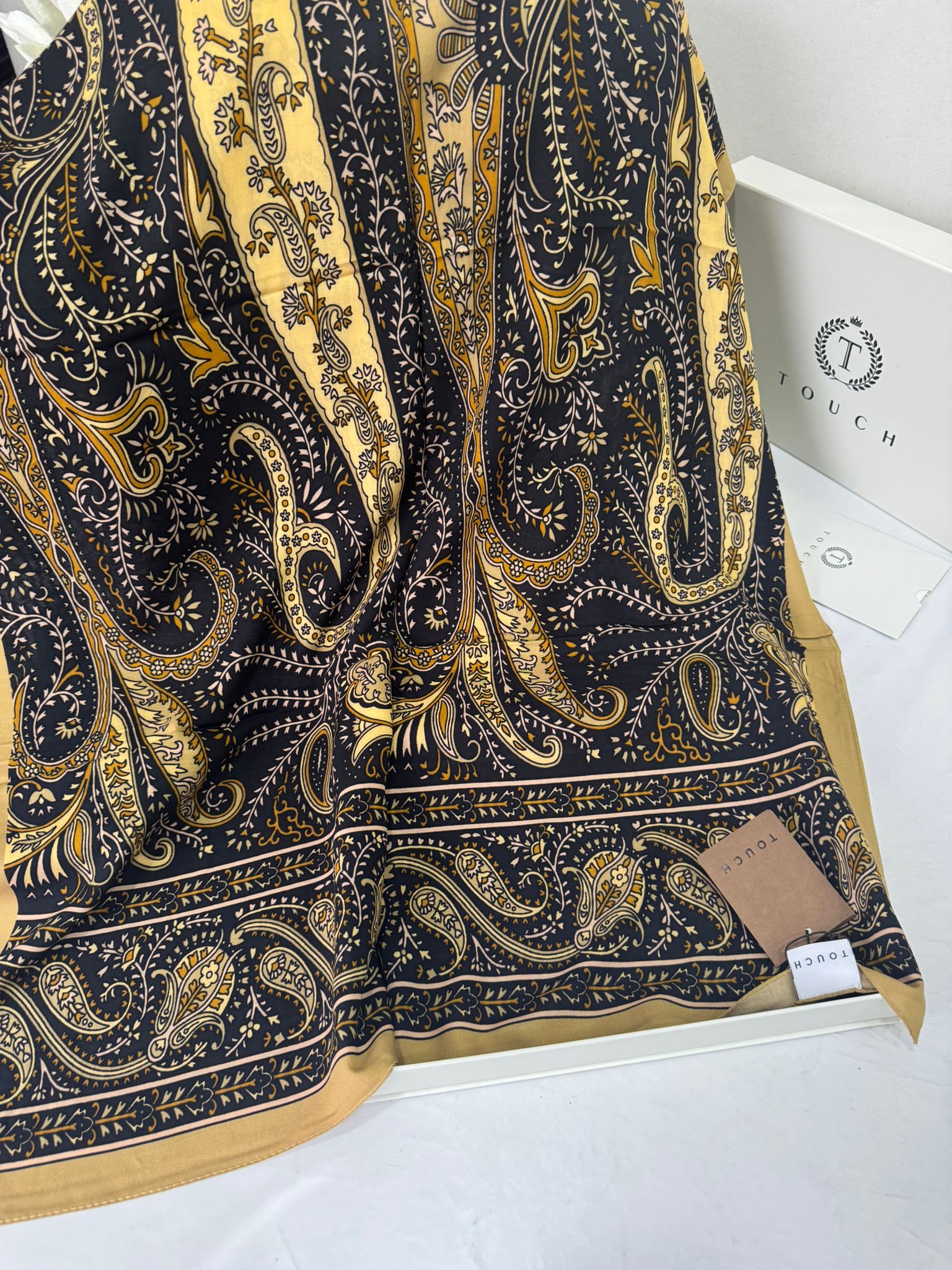 Touch İthal Etnik Desen Pamuk İpek Şal- 99770 -  Camel - Görsel 2