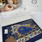 Touch İthal Etnik Desen Pamuk İpek Şal- 35440 - Lacivert Ekru