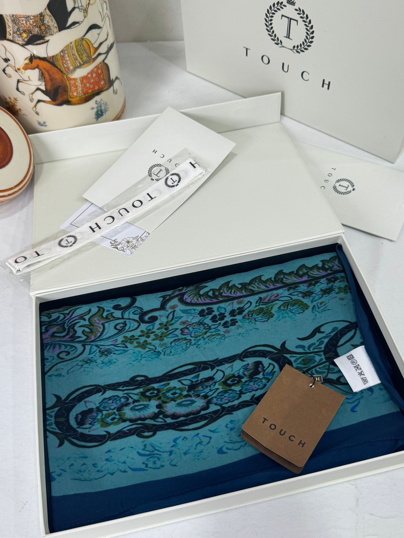 Touch İthal Etnik Desen Pamuk İpek Şal- 99990 - Bebe Mavisi