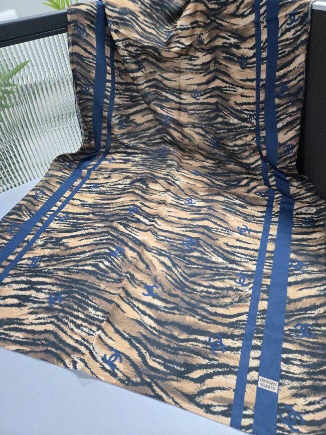 Çizgili Leopar Pamuk Soft Şal 54120 - Lacivert