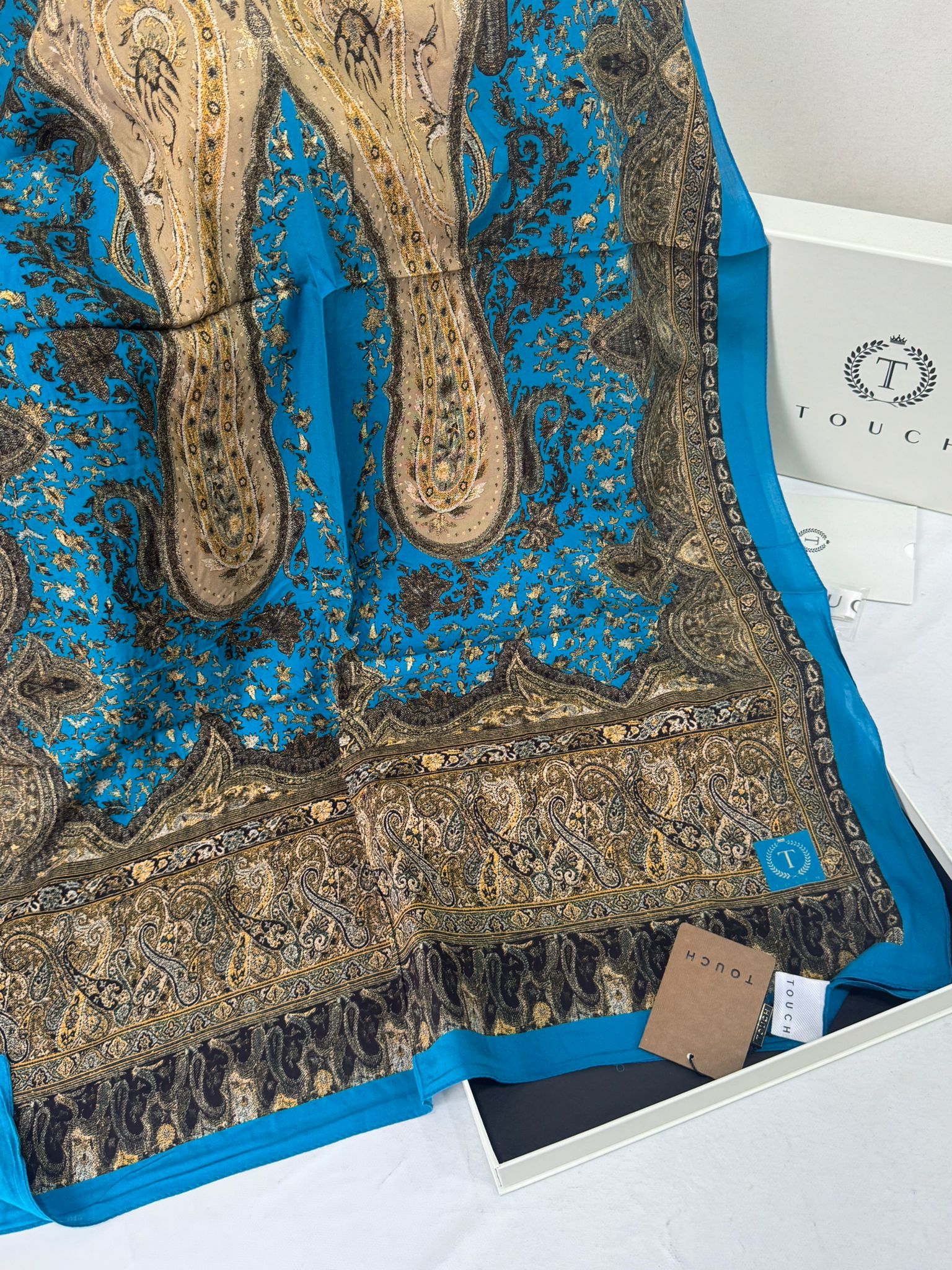 Touch İthal Etnik Desen Pamuk İpek Şal -35330 - Bebe Mavisi - Görsel 2