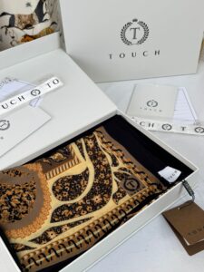 Touch İthal Etnik Desen Yün İpek Şal- 34660 - Siyah-kahve