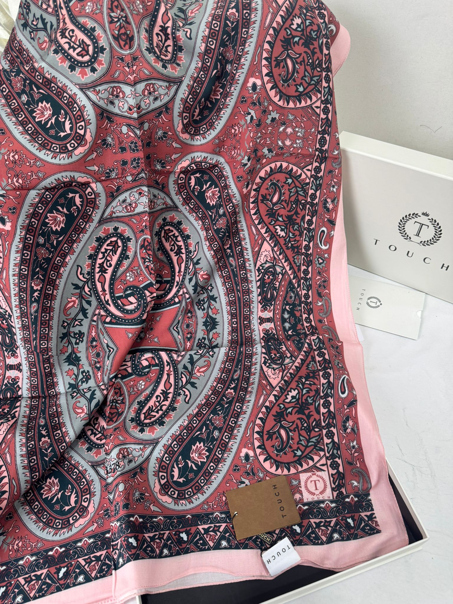 Touch İthal Etnik Desen Pamuk İpek Şal- 35440 - Pudra - Görsel 2