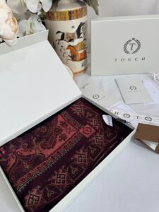 Touch İthal Etnik Desen Yün İpek Şal-34770 -Bordo