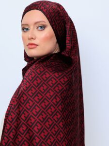 İthal Çifttaraflı Fendi İnci Vual İpek Şal-14500 -Bordo