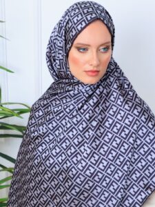 İthal Çifttaraflı Gucci İnci Vual İpek Şal-50140-Gri