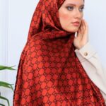 İthal Çifttaraflı Gucci İnci Vual İpek Şal-50140 - Kiremit