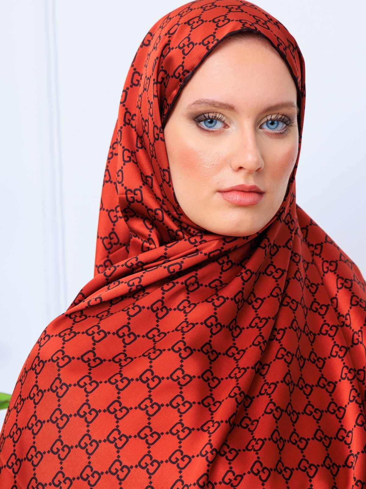 İthal Çifttaraflı Gucci İnci Vual İpek Şal-50140 - Kiremit - Görsel 3