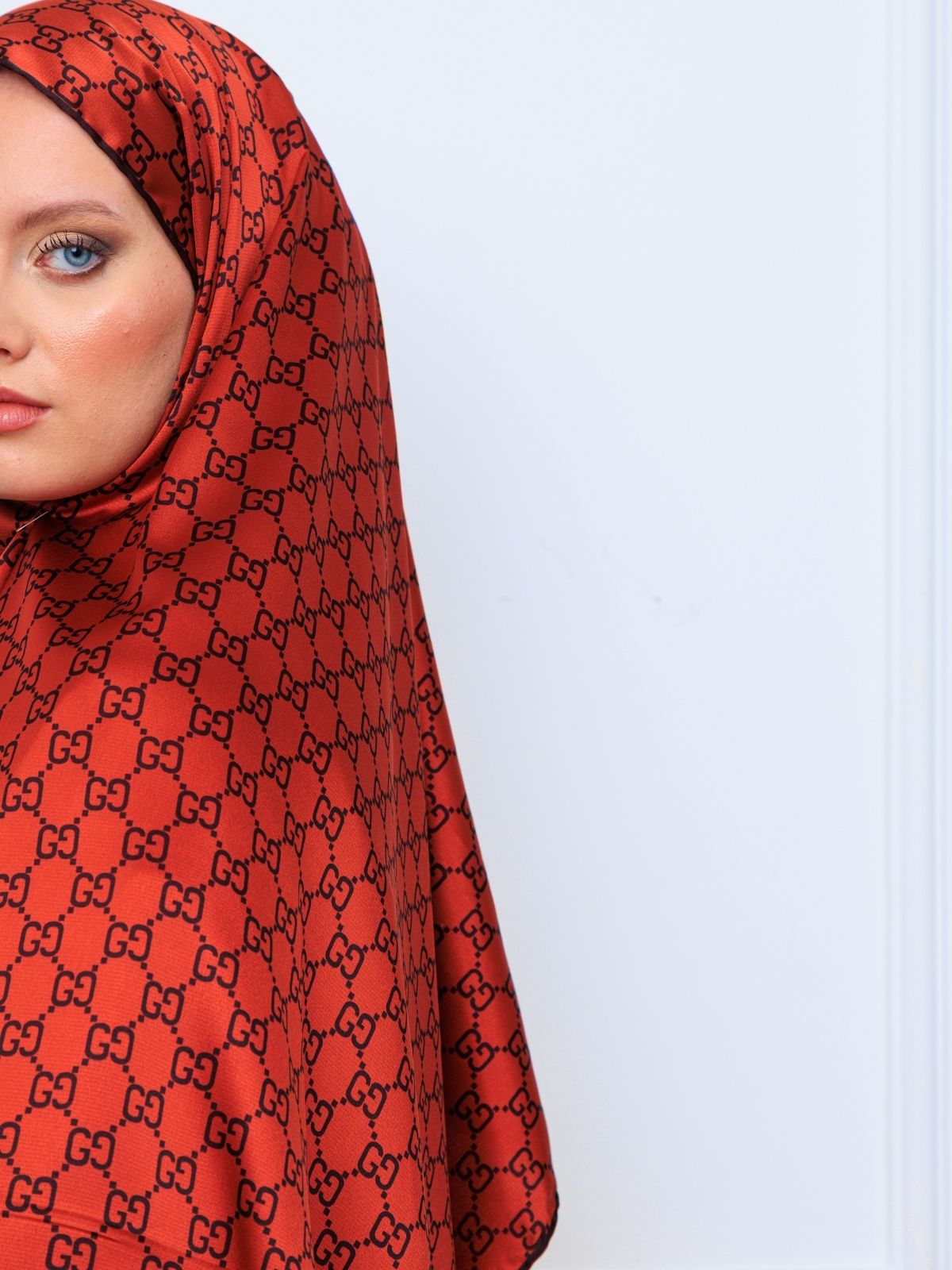 İthal Çifttaraflı Gucci İnci Vual İpek Şal-50140 - Kiremit - Görsel 5