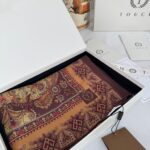 Touch İthal Etnik Desen Yün İpek Şal-34770 -Kahve Turuncu