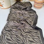 Zebra Desen Pamuk Jakar İpek Şal 23141 - Koyu Kahve-Vizon