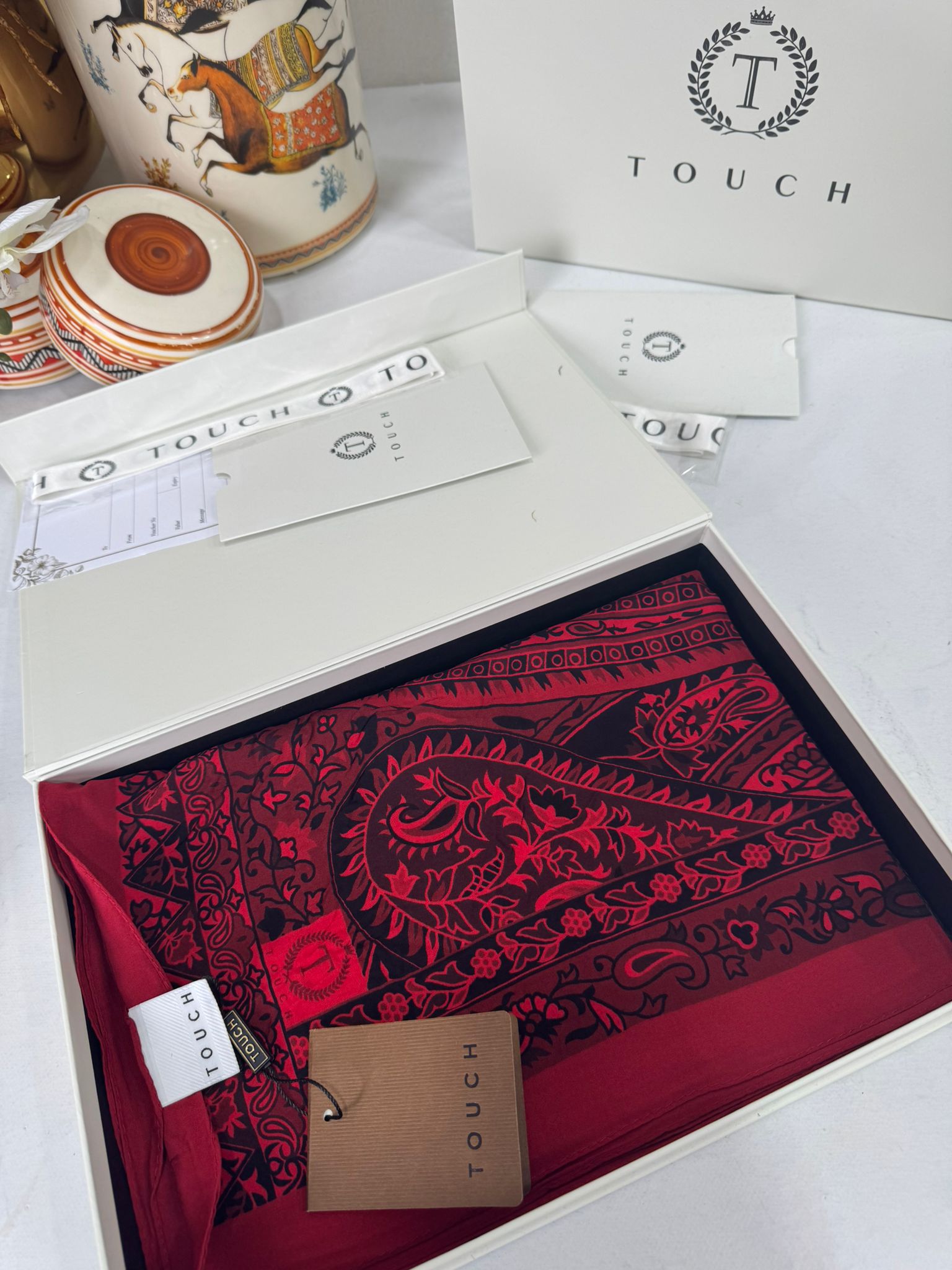 Touch İthal Etnik Desen Pamuk İpek Şal- 35440 - Bordo