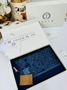 Touch İthal Etnik Desen Pamuk İpek Şal 63459- Lacivert