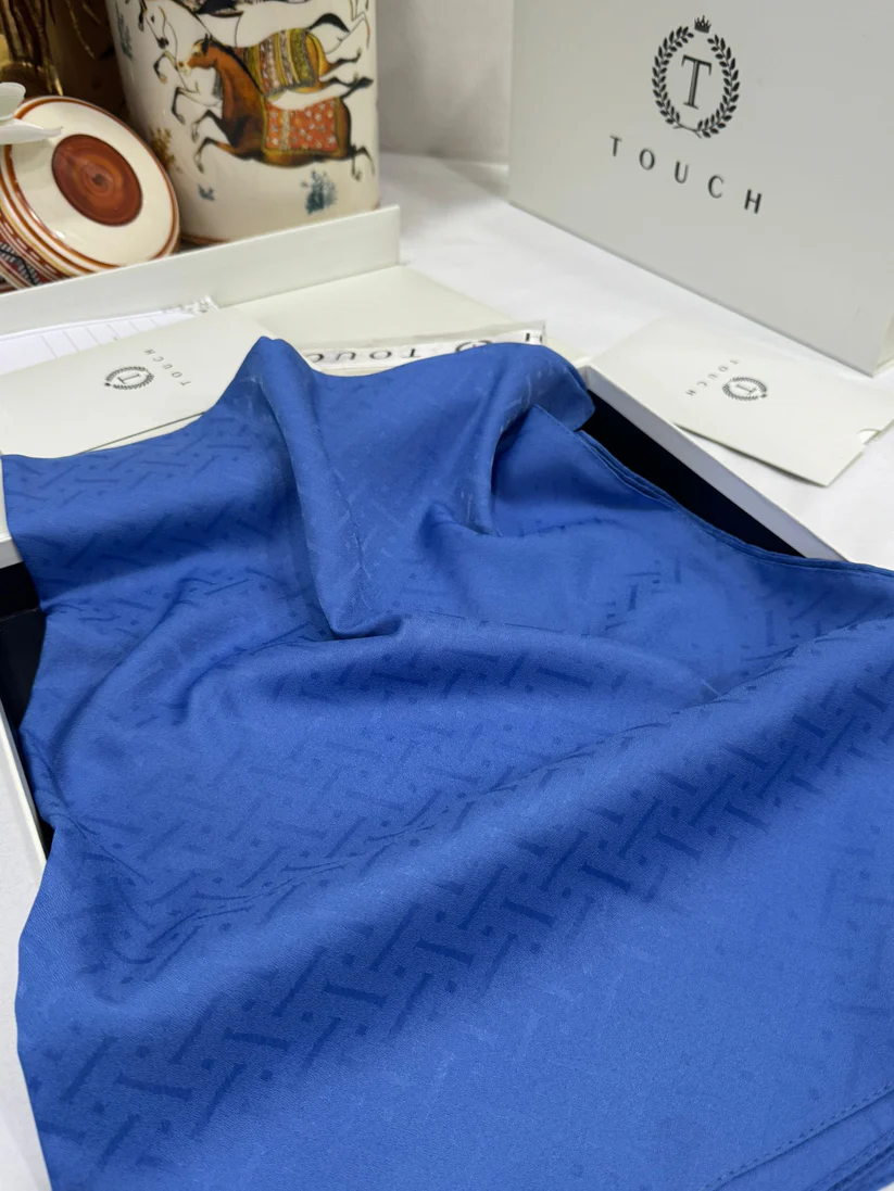 New Desen Pamuk Jakar İpek Şal - 19450 -indigo - Görsel 2