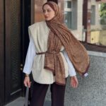 Touch İthal Etnik Desen Pamuk İpek Şal 63459- Kahve Latte