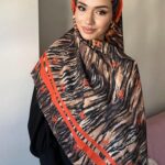 Chanel Çizgili Leopar Pamuk Soft Şal 54120 - Turuncu