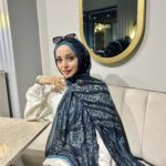 Touch İthal Etnik Desen Yün İpek Şal- 34660 - Lacivert Bebe Mavisi