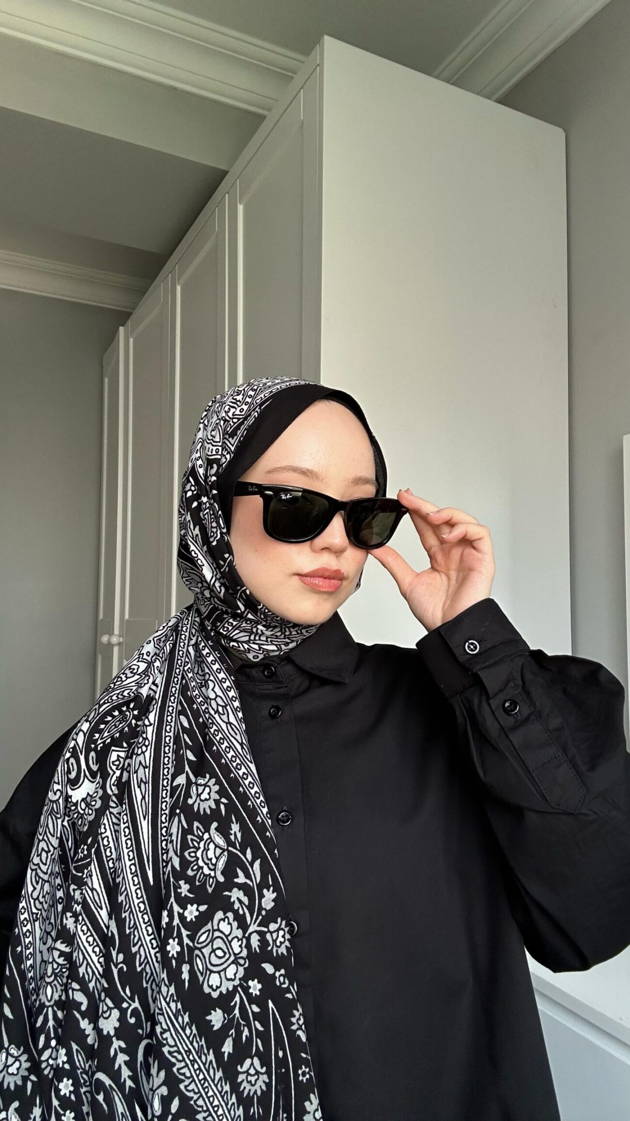 Touch İthal Etnik Desen Pamuk İpek Şal- 99880 - Siyah - Görsel 4