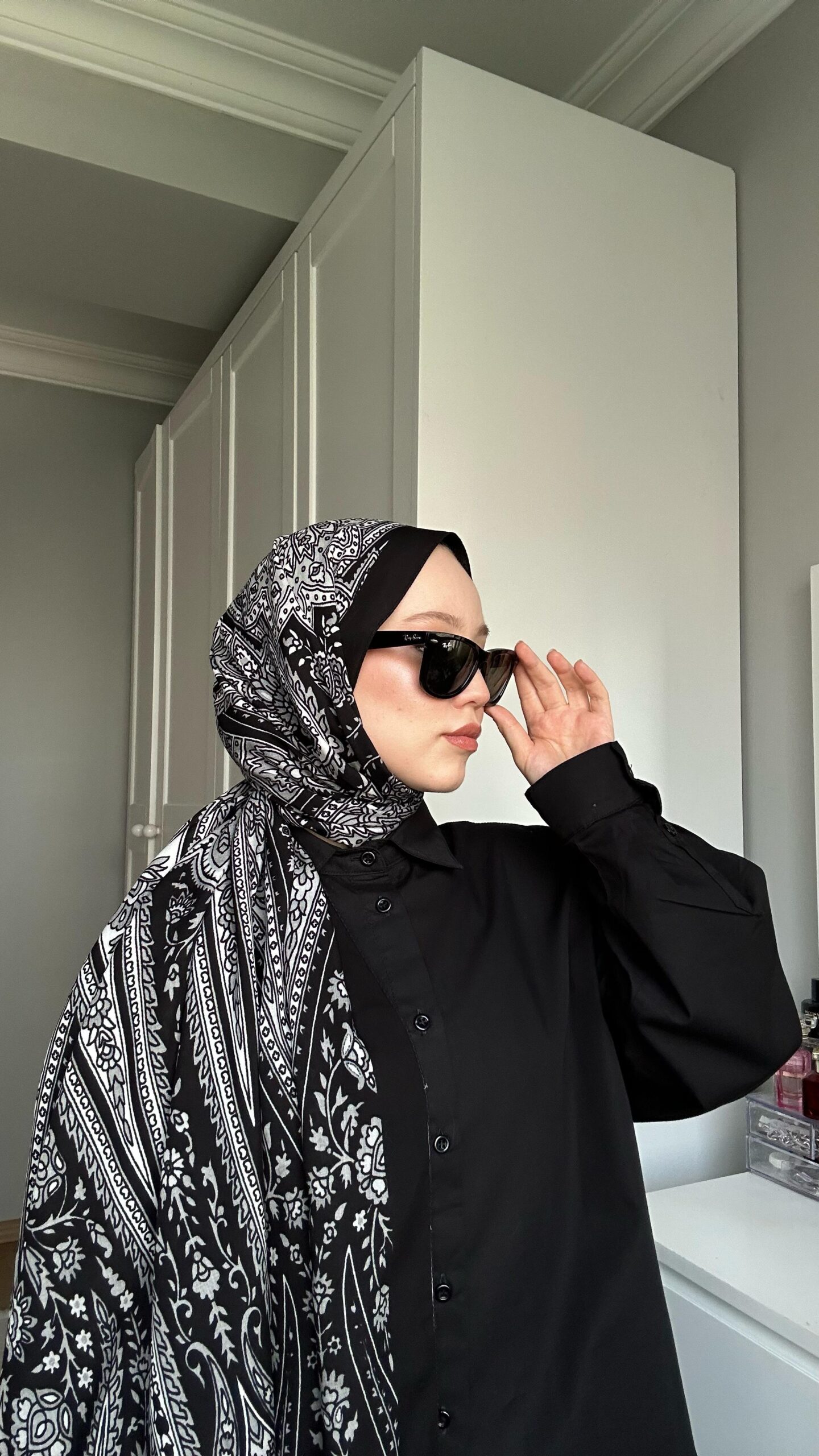 Touch İthal Etnik Desen Pamuk İpek Şal- 99880 - Siyah