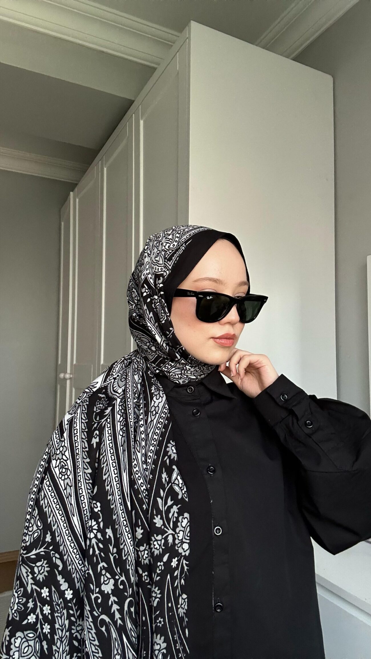 Touch İthal Etnik Desen Pamuk İpek Şal- 99880 - Siyah - Görsel 2