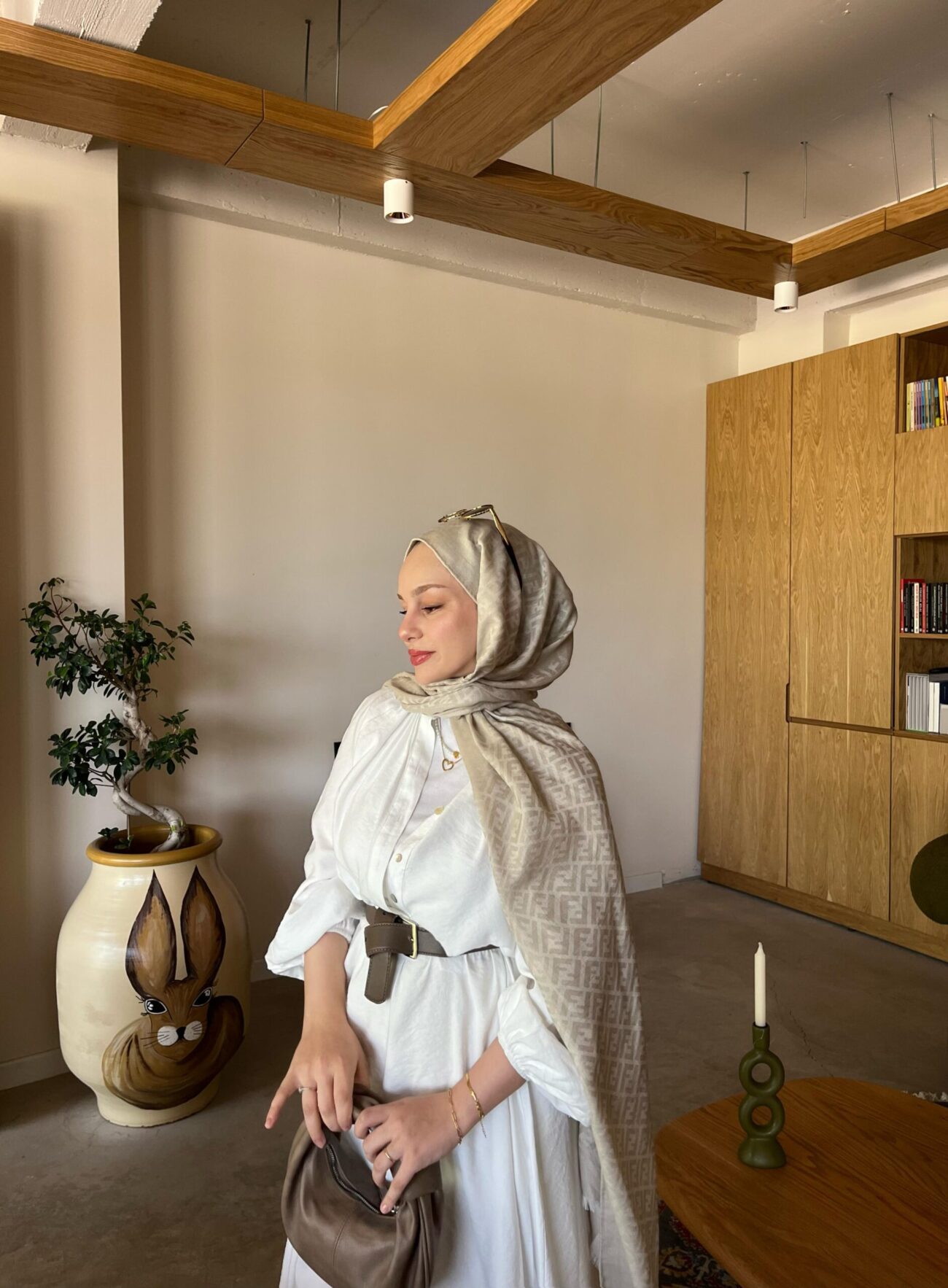 İTHAL A+ Fendi Yün İpek Çift Taraflı Marka Şal 87452 - Bej