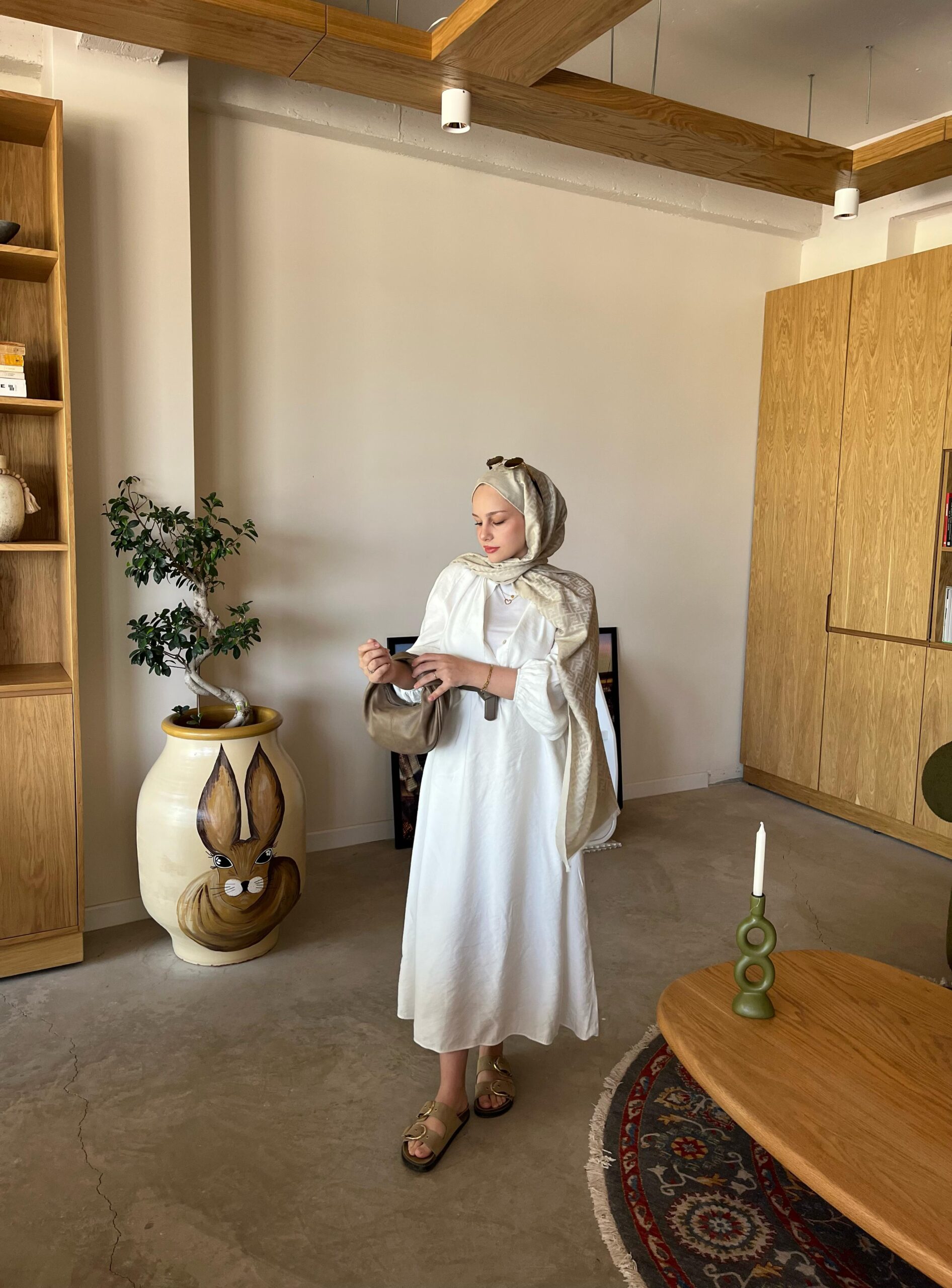 İTHAL A+ Fendi Yün İpek Çift Taraflı Marka Şal 87452 - Bej - Görsel 3