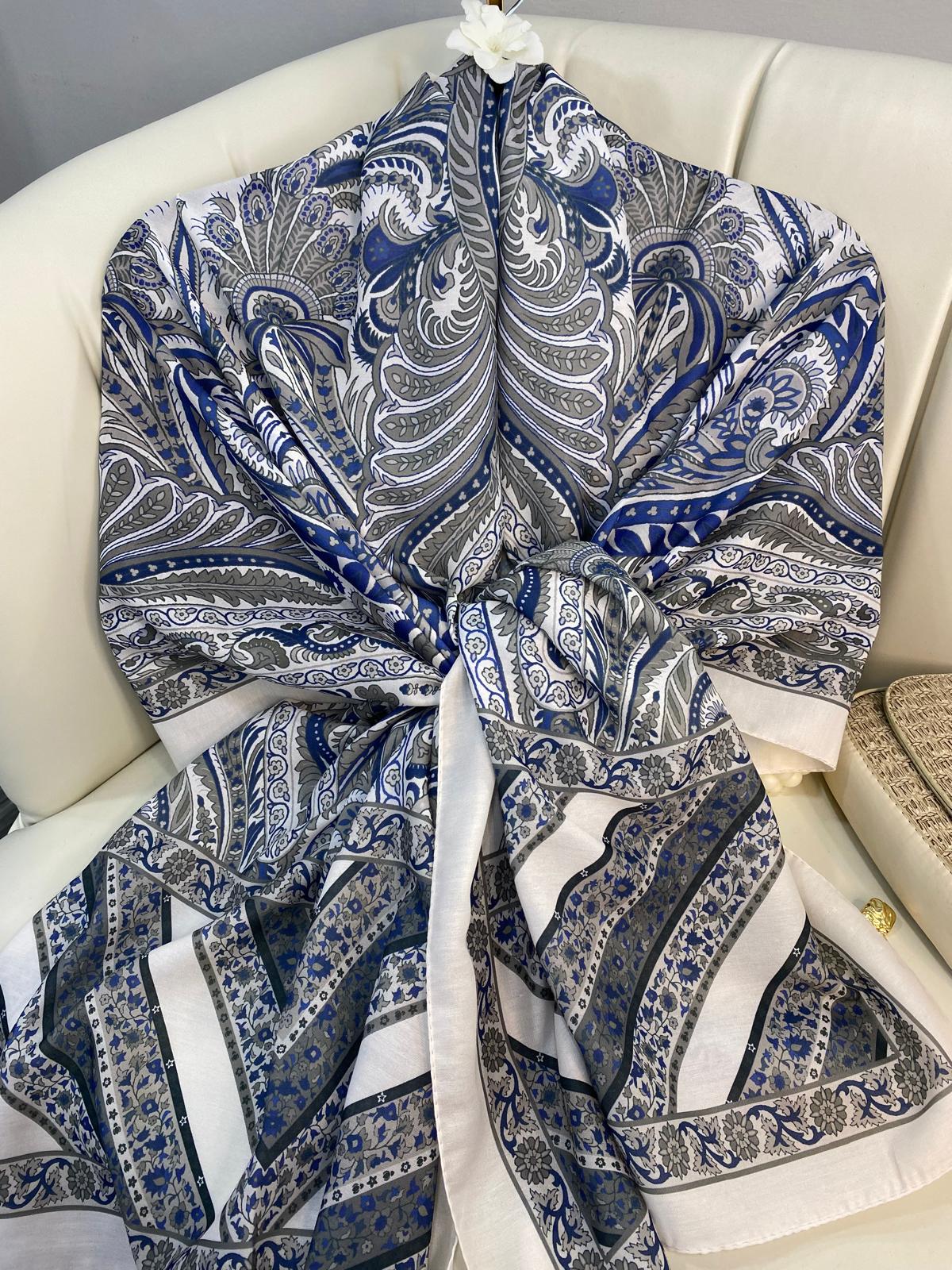 Etro Desen New Pamuk Soft Şal 23012 - Lacivert - Görsel 3