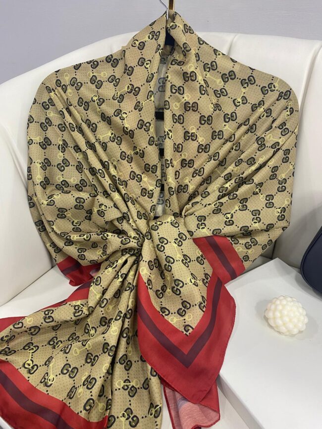 NEW GUCCİ Desen Pamuk İpek Şal-64750- Bordo