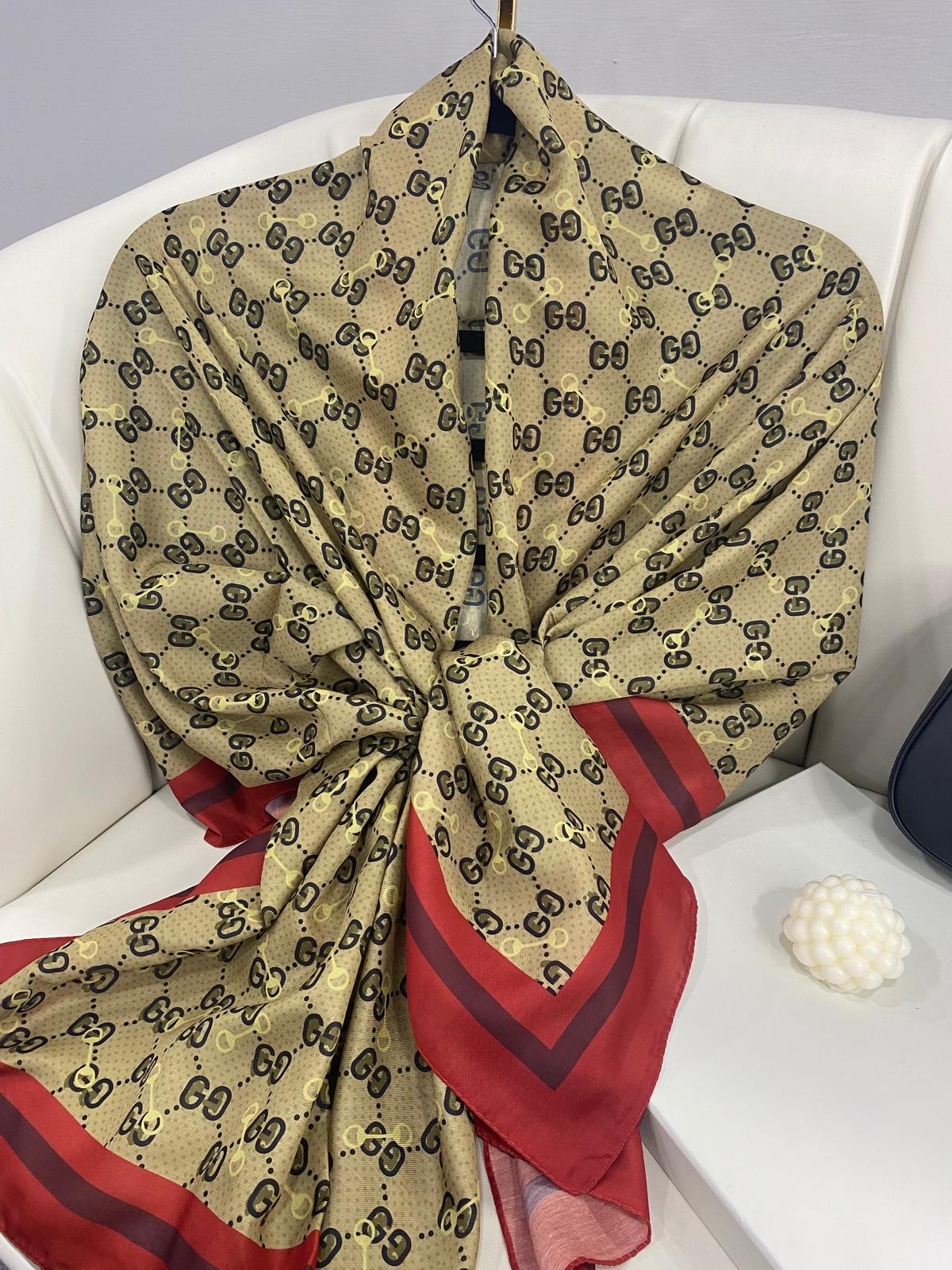 NEW GUCCİ Desen Pamuk İpek Şal-64750- Bordo