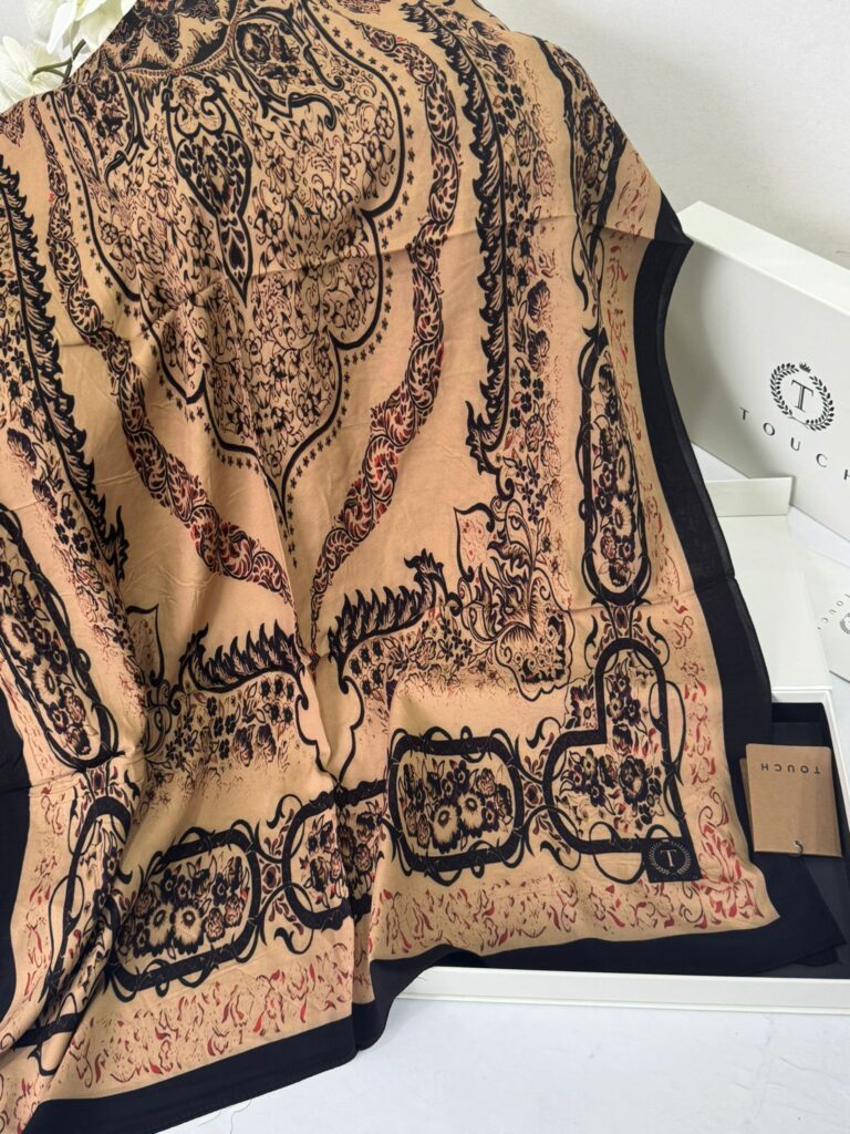 Touch İthal Etnik Desen Pamuk İpek Şal- 99990 - Vizon