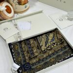 Touch İthal Etnik Desen Yün İpek Şal- 20450 - Lacivert Gold