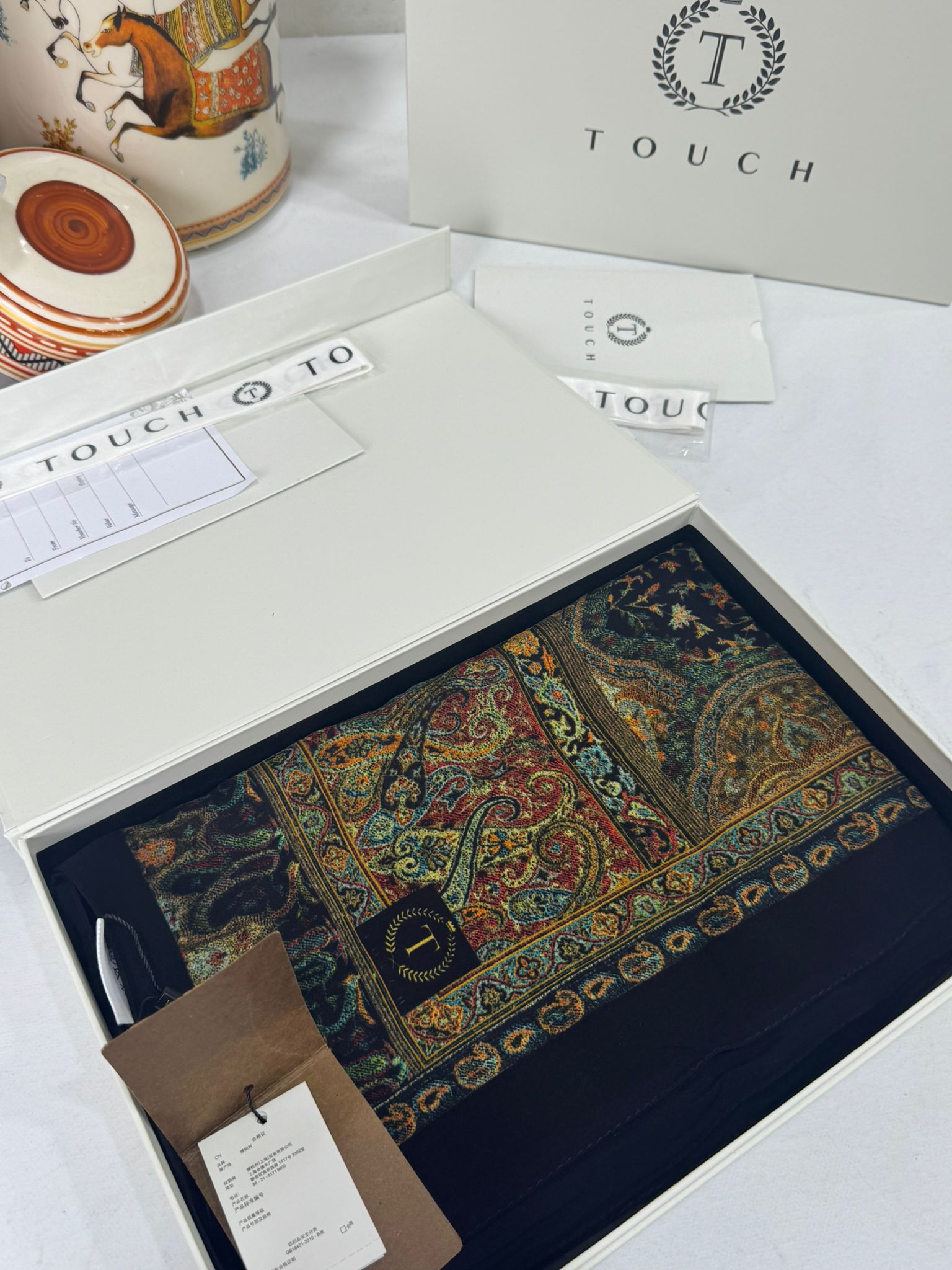 Touch İthal Etnik Desen Pamuk İpek Şal -35330 - Siyah Turuncu - Görsel 2