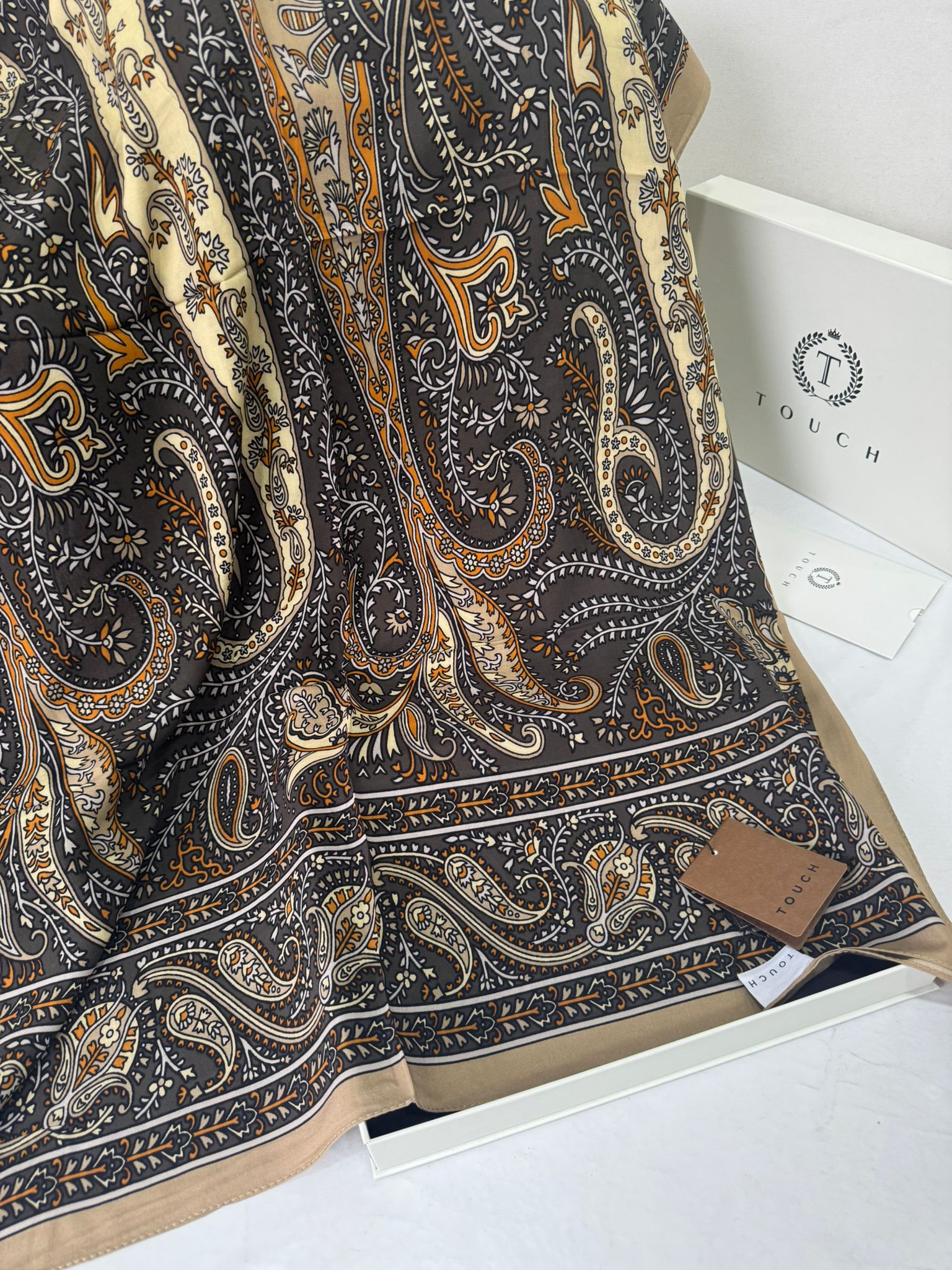 Touch İthal Etnik Desen Pamuk İpek Şal- 99770 -  Vizon - Görsel 2