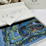 Touch İthal Etnik Desen Yün İpek Şal 34220 - Bebe Mavisi
