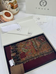 Touch İthal Etnik Desen Pamuk İpek Şal -35330 - Bordo Turuncu