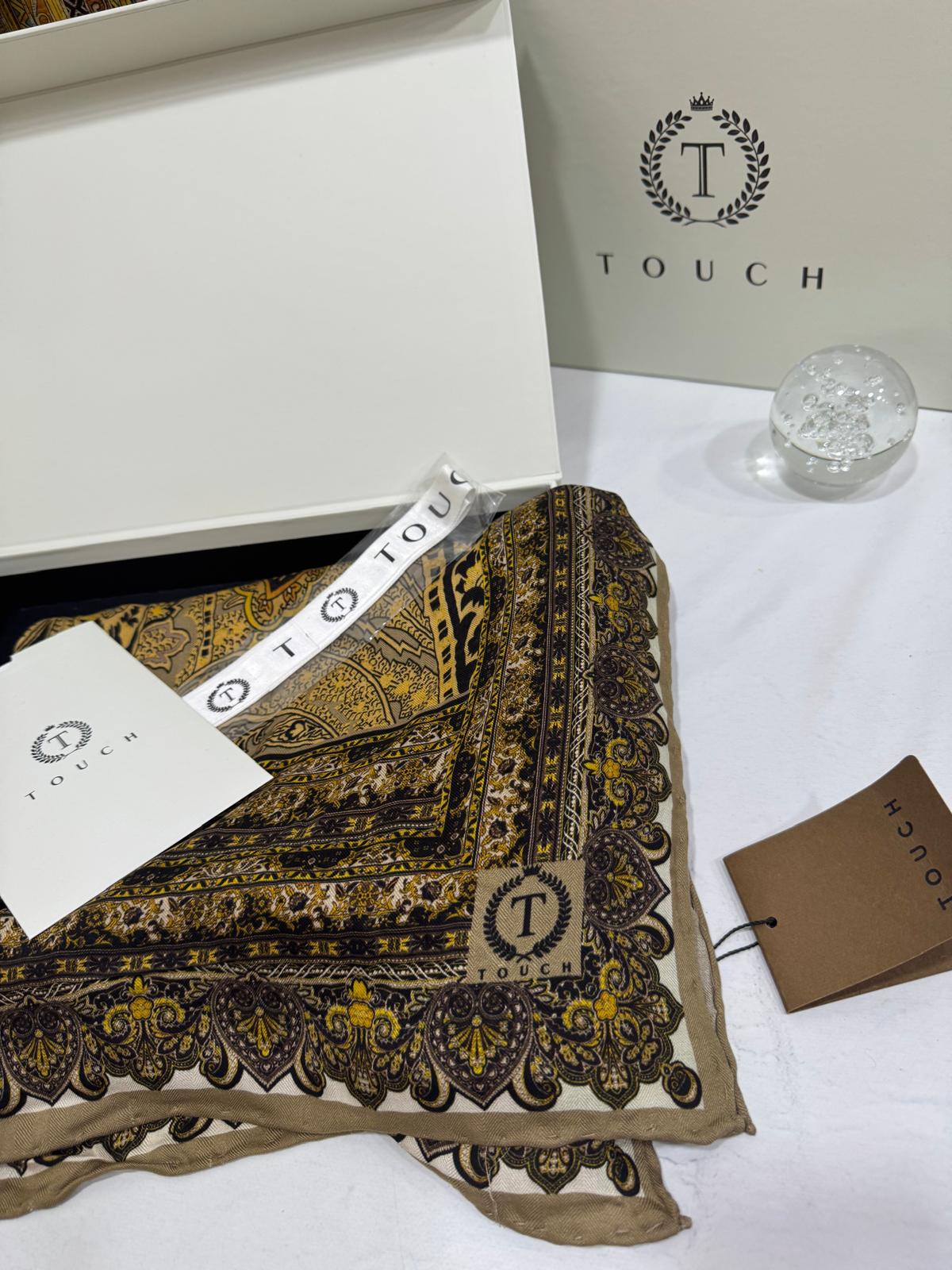 Touch İthal Etnik Desen Yün İpek Şal- 20450 - Vizon