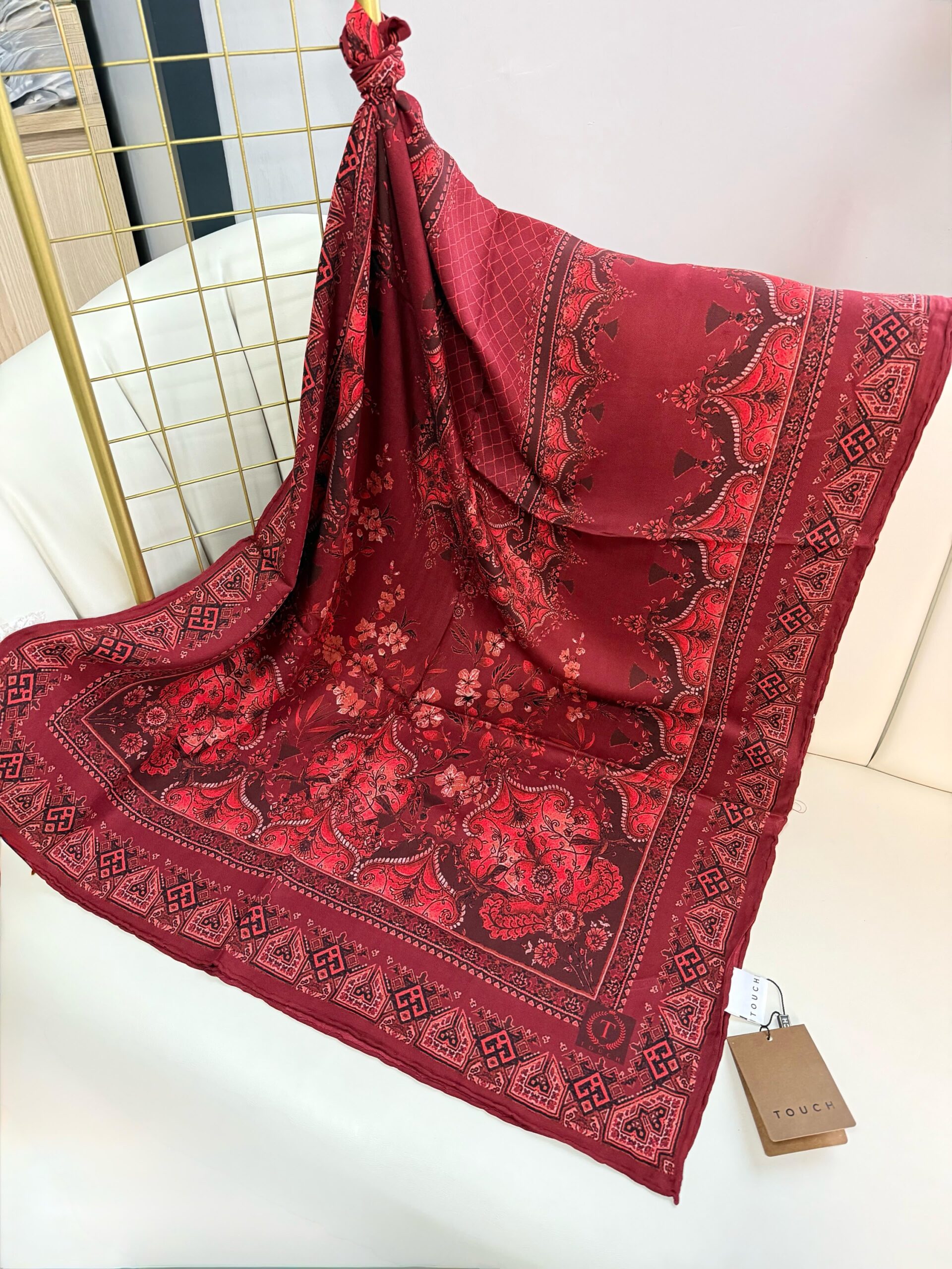 Touch İthal Etnik Desen Yün İpek Şal-34770 -Mor - Görsel 2