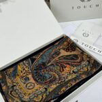 Touch İthal Etnik Desen Yün İpek Şal 34220 - Latte mavi